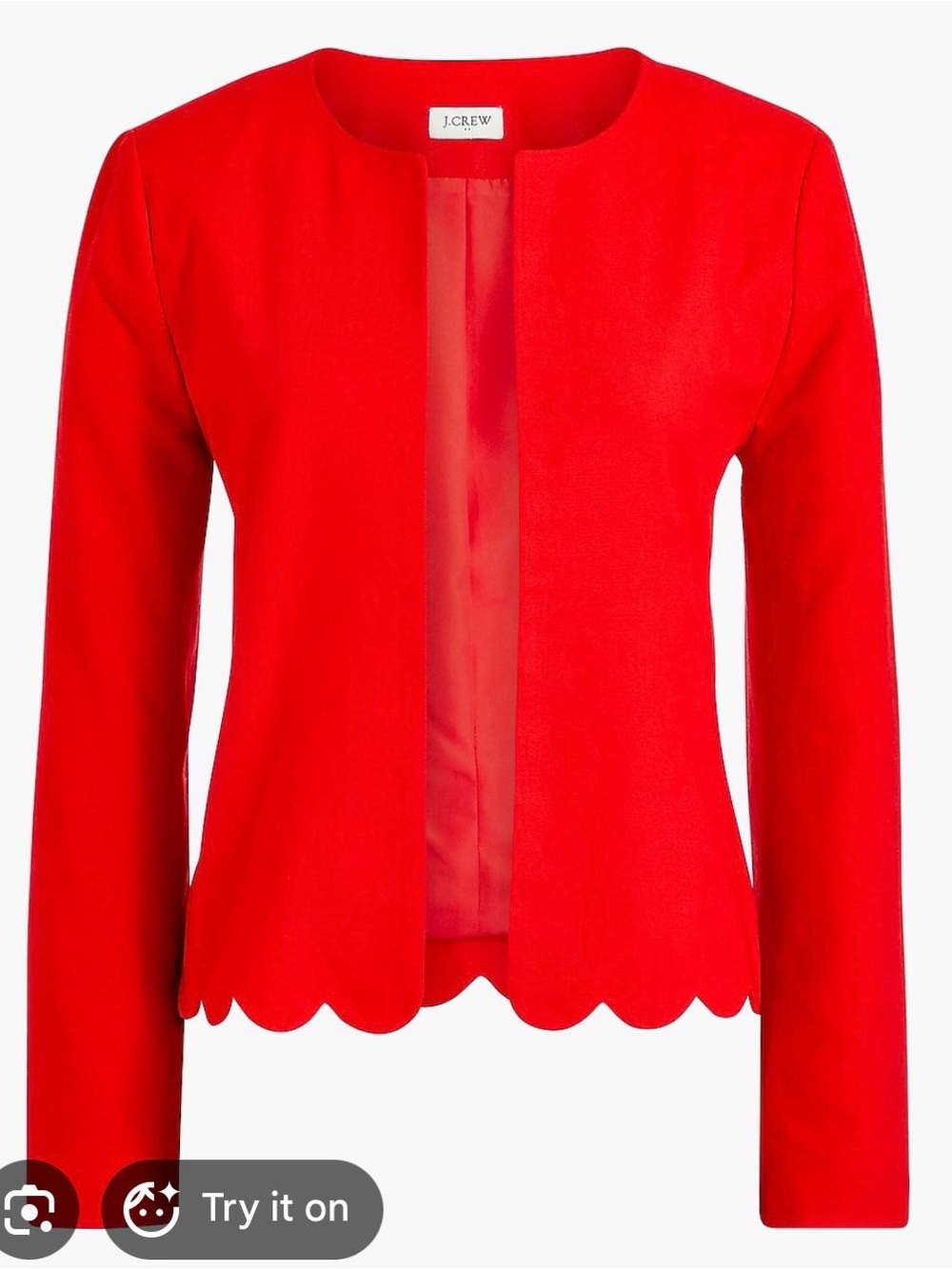 J. Crew Red Scallop-Hem Collarless Blazer